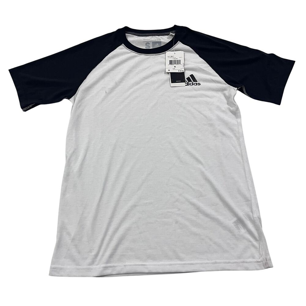 ADIDAS NWT Ultimate Tee Climalite Raglan Shirt Mens Small White Black